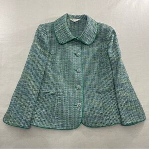 Tradition Green Tweed Plaid Coat Jacket Blazer Women's Sz 16 Button Up